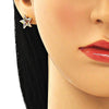 Arete Dormilona 02.387.0106 Oro Laminado, Diseño de Estrella, con Zirconia Cubica Multicolor, Pulido, Dorado