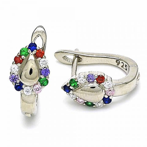 Argolla Huggie 02.332.0054.12 Plata Rodinada, Diseño de Gota, con Zirconia Cubica Multicolor, Pulido, Rodinado