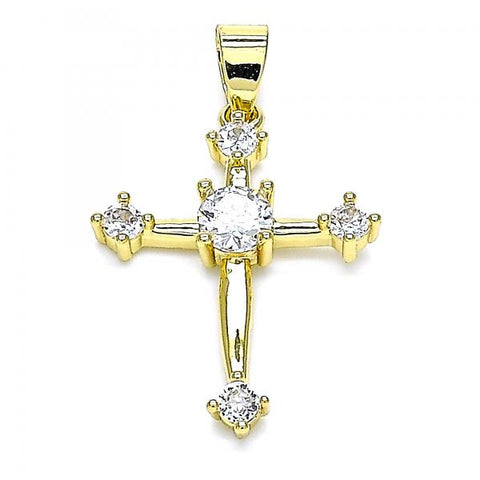 Dije Religioso 05.102.0012 Oro Laminado, Diseño de Cruz, con Zirconia Cubica Blanca, Pulido, Dorado