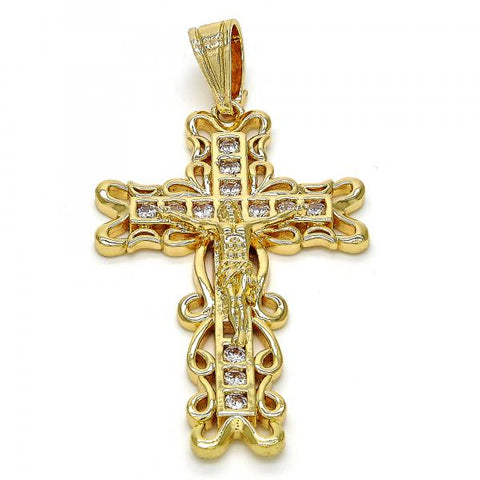 Dije Religioso 05.120.0033 Oro Laminado, Diseño de Crucifijo, con Zirconia Cubica Blanca, Pulido, Dorado