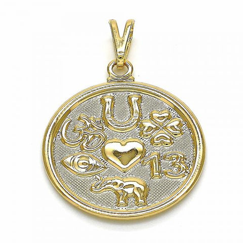 Dije Religioso 05.09.0074 Oro Laminado, Diseño de Elefante y Ojo Griego, Diseño de Elefante, Pulido, Dorado