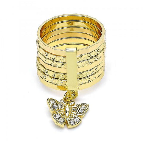 Anillo Multi Piedra 01.253.0035.1.09 Oro Laminado, Diseño de Semanario y Mariposa, Diseño de Semanario, con Cristal Blanca, Diamantado, Dorado