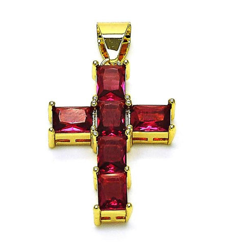 Dije Religioso 05.342.0184.1 Oro Laminado, Diseño de Cruz, con Zirconia Cubica Rubi, Pulido, Dorado