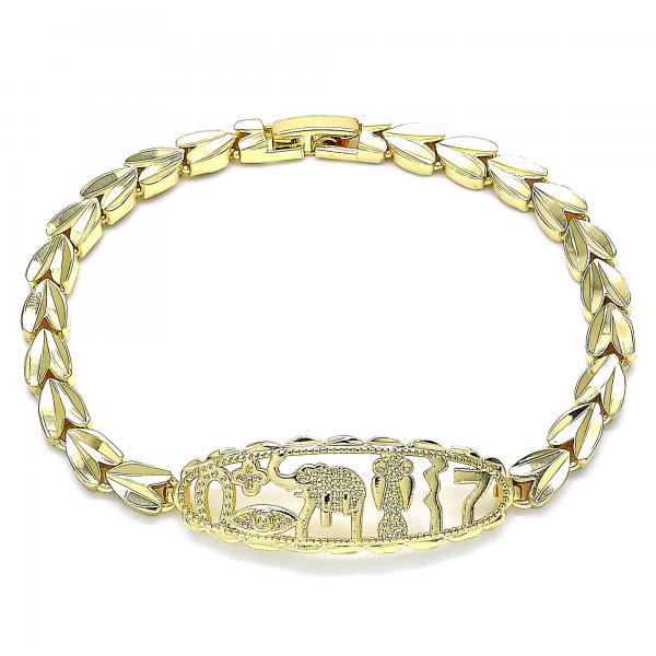 Pulsera Elegante 03.100.0070.07 Oro Laminado, Diseño de Elefante y Buho, Diseño de Elefante, Diamantado, Dorado