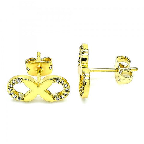 Arete Dormilona 02.156.0529 Oro Laminado, Diseño de Infinito, con Micro Pave Blanca, Pulido, Dorado