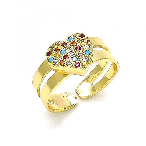 Anillo Infantil 01.233.0014.2 Oro Laminado, Diseño de Corazon, con Micro Pave Multicolor, Pulido, Dorado