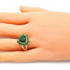 Anillo Multi Piedra 01.346.0018.3.09 Oro Laminado, Diseño de Corazon, con Zirconia Cubica Verde, Pulido, Dorado