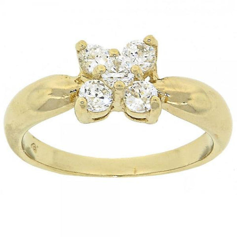Anillo Multi Piedra 5.166.016.09 Oro Laminado, Diseño de Flor, con Zirconia Cubica Blanca, Pulido, Dorado