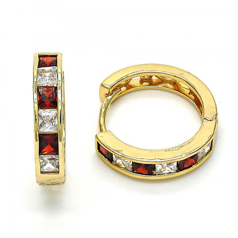 Argolla Huggie 02.237.0004.2.20 Oro Laminado, con Zirconia Cubica Granate y Blanca, Pulido, Dorado