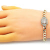 Pulsera Elegante 03.403.0003.07 Oro Laminado, Diseño de Cubana, con Micro Pave Blanca y Zirconia CubicaBlanca, Pulido, Dorado