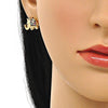 Arete Dormilona 02.185.0009.3 Oro Laminado, Diseño de Elefante y Corona, Diseño de Elefante, con Micro Pave Multicolor, Pulido, Dorado