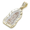Dije Religioso 05.351.0076 Oro Laminado, Diseño de Guadalupe, Diamantado, Tricolor
