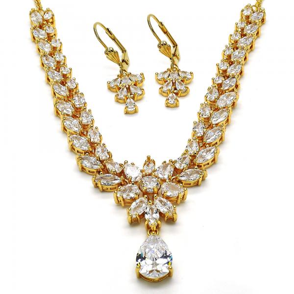 Collar y Arete 06.221.0006 Oro Laminado, Diseño de Gota, con Zirconia Cubica Blanca, Pulido, Dorado