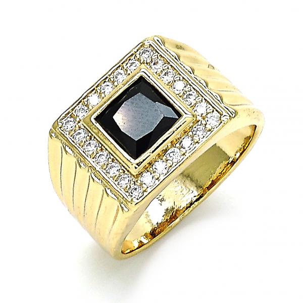 Anillo de Hombre 01.266.0049.2.12 Oro Laminado, con Zirconia Cubica Negro y Micro PaveBlanca, Pulido, Dorado