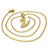Collares con Dije 04.238.0028.1.18 Acero Inoxidable, Diseño de Iniciales y Rolo, Diseño de Iniciales, con Cristal Blanca, Pulido, Dorado