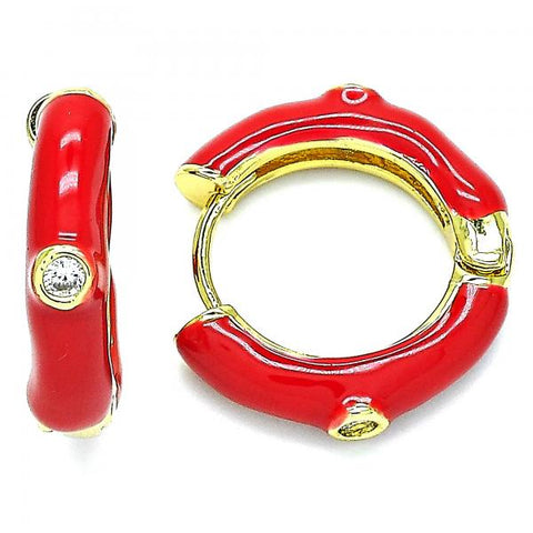 Argolla Huggie 02.362.0004.1.20 Oro Laminado, con Zirconia Cubica Blanca, Esmaltado Rojo, Dorado