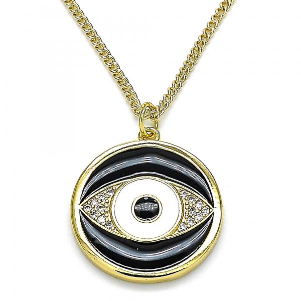Collares con Dije 04.313.0030.20 Oro Laminado, Diseño de Ojo Griego, con Micro Pave Blanca, Esmaltado Negro, Dorado
