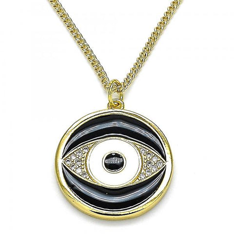 Collares con Dije 04.313.0030.20 Oro Laminado, Diseño de Ojo Griego, con Micro Pave Blanca, Esmaltado Negro, Dorado