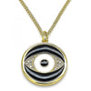 Collares con Dije 04.313.0030.20 Oro Laminado, Diseño de Ojo Griego, con Micro Pave Blanca, Esmaltado Negro, Dorado