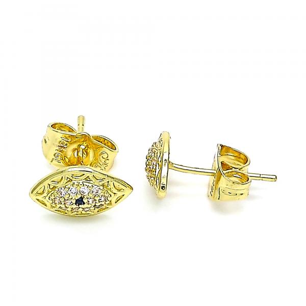 Arete Dormilona 02.156.0555 Oro Laminado, Diseño de Ojo Griego, con Micro Pave Zafiro Azul y Blanca, Pulido, Dorado