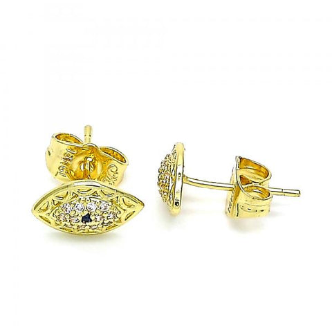 Arete Dormilona 02.156.0555 Oro Laminado, Diseño de Ojo Griego, con Micro Pave Zafiro Azul y Blanca, Pulido, Dorado