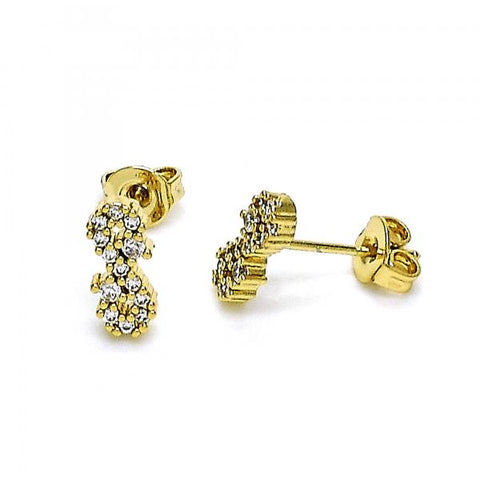Arete Dormilona 02.102.0063 Oro Laminado, Diseño de Infinito, con Micro Pave Blanca, Pulido, Dorado