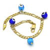 Pulsera de Dije 03.63.2070.1.08 Oro Laminado, Diseño de Ojo Griego, Pulido Azul, Dorado