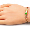 Pulsera con Placa 03.380.0057.06 Oro Laminado, Diseño de Trebol de Cuatro Hojas, Esmaltado Verde, Dorado