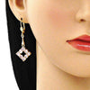 Arete Largo 02.387.0053.2 Oro Laminado, con Zirconia Cubica Rosado, Pulido, Dorado
