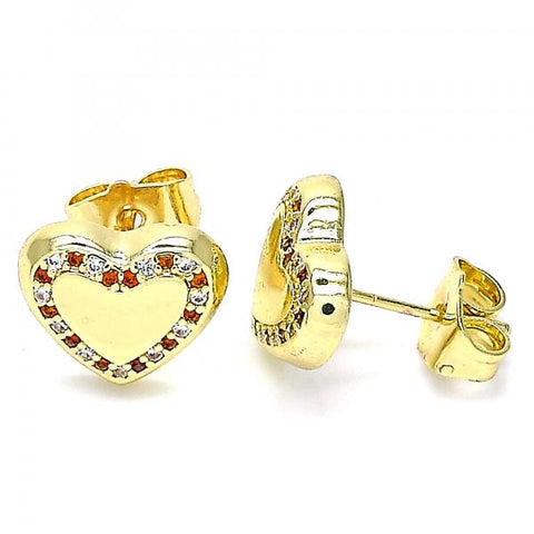 Arete Dormilona 02.156.0525.1 Oro Laminado, Diseño de Corazon, con Micro Pave Granate y Blanca, Pulido, Dorado