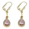 Arete Largo 02.387.0044.3 Oro Laminado, Diseño de Gota, con Zirconia Cubica Rosado y Blanca, Pulido, Dorado