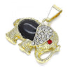 Dije Religioso 05.213.0042.1 Oro Laminado, Diseño de Elefante, con Opal Negro y CristalGranate, Pulido, Dorado