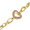 Pulsera Elegante 03.59.0056.08 Oro Laminado, Diseño de Corazon, con Cristal Fucsia, Pulido, Dorado