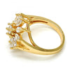 Anillo Multi Piedra 01.210.0046.09 Oro Laminado, Diseño de Flor, con Zirconia Cubica Blanca, Pulido, Dorado