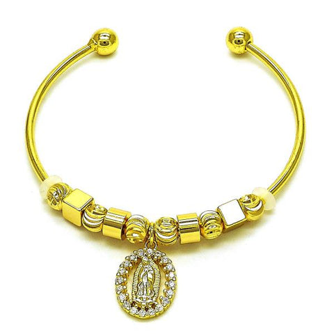 Aro Individual 07.299.0006 Oro Laminado, Diseño de Guadalupe, con Micro Pave Blanca, Diamantado, Dorado