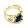 Anillo de Hombre 01.266.0046.2.10 Oro Laminado, con Zirconia Cubica Negro y Micro PaveBlanca, Pulido, Dorado