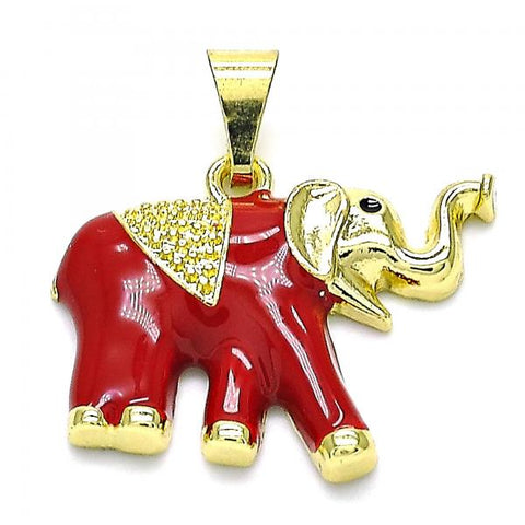 Dije Elegante 05.253.0119.1 Oro Laminado, Diseño de Elefante, Esmaltado Rojo, Dorado