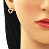 Juego de Arete y Dije de Adulto 10.199.0156.1 Oro Laminado, Diseño de Corazon, con Micro Pave Granate y Blanca, Pulido, Dorado