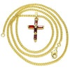 Collares con Dije 04.284.0015.1.22 Oro Laminado, Diseño de Cruz, con Zirconia Cubica Granate, Pulido, Dorado