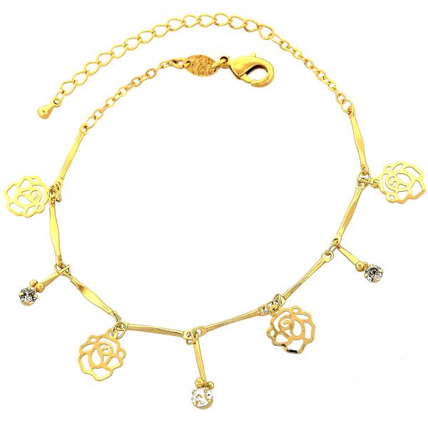 Pulsera de Dije 03.63.1269.08 Oro Laminado, Diseño de Flor, Pulido, Dorado