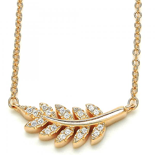 Collares con Dije 04.336.0088.1.16 Plata Rodinada, Diseño de Oja, con Zirconia Cubica Blanca, Pulido, Oro Rosado