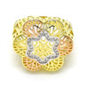 Anillo Multi Piedra 01.26.0002.07 Oro Laminado, Diseño de Flor, con Micro Pave Blanca, Pulido, Tricolor