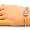 Pulsera Bolo Ajustable 03.193.0008.11 Oro Laminado, Diseño de Avión y Bola, Diseño de Avión, con Micro Pave Blanca, Pulido, Dorado