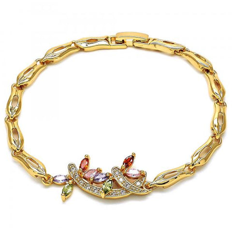 Pulsera Elegante 03.323.0009.07 Oro Laminado, Diseño de Libelula y Pescado, Diseño de Libelula, con Zirconia Cubica Multicolor, Pulido, Dorado