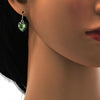 Arete Colgante 02.239.0003.6 Rodio Laminado, Diseño de Corazon, con Cristales de Swarovski Peridot, Pulido, Rodinado