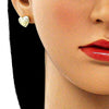 Arete Dormilona 02.199.0034 Oro Laminado, Diseño de Corazon, con Micro Pave Blanca, Pulido, Dorado