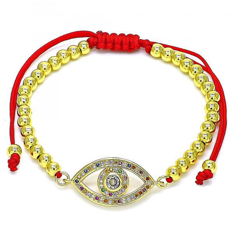 Pulsera Bolo Ajustable 03.368.0046.11 Oro Laminado, Diseño de Ojo Griego y Bola, Diseño de Ojo Griego, con Micro Pave Multicolor y Zirconia CubicaBlanca, Pulido, Dorado