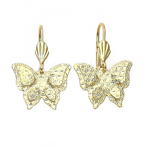 Arete Colgante 5.066.013 Oro Laminado, Diseño de Mariposa y Flor, Diseño de Mariposa, Diamantado, Dorado