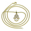 Collares con Dije 04.210.0056.20 Oro Laminado, Diseño de Mano de Dios, con Micro Pave Blanca y Zirconia CubicaBlanca, Pulido, Dorado