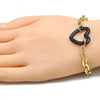 Pulsera Elegante 03.341.0054.4.07 Oro Laminado, Diseño de Paperclip y Corazon, Diseño de Paperclip, con Micro Pave Verde, Pulido, Rodinado Negro